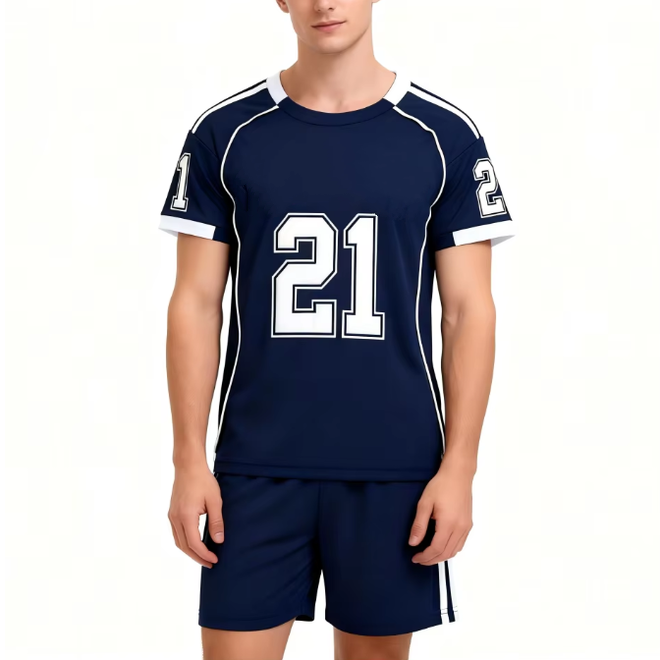 Mens Summer Breathable Quick Dry Embroidery Football Jerseys Set