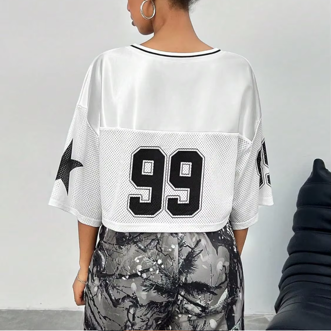 Polyester Mesh Streetwear Sportswear Short Sleeve Cute Football Top