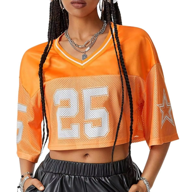 Polyester Mesh Streetwear Sportswear Short Sleeve Cute Football Top