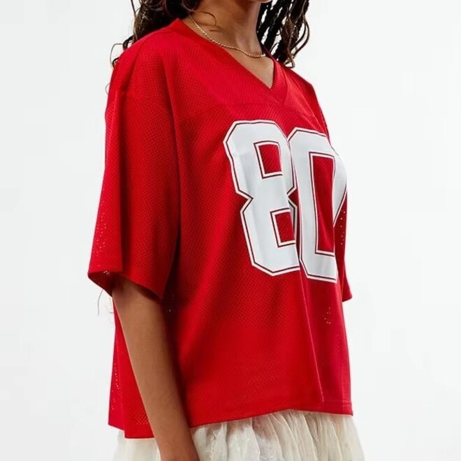 Polyester Short Sleeve Printed Oversized Boxy Football Jersey for Women