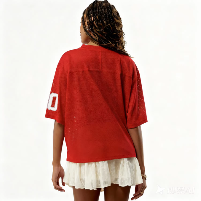 Polyester Short Sleeve Printed Oversized Boxy Football Jersey for Women