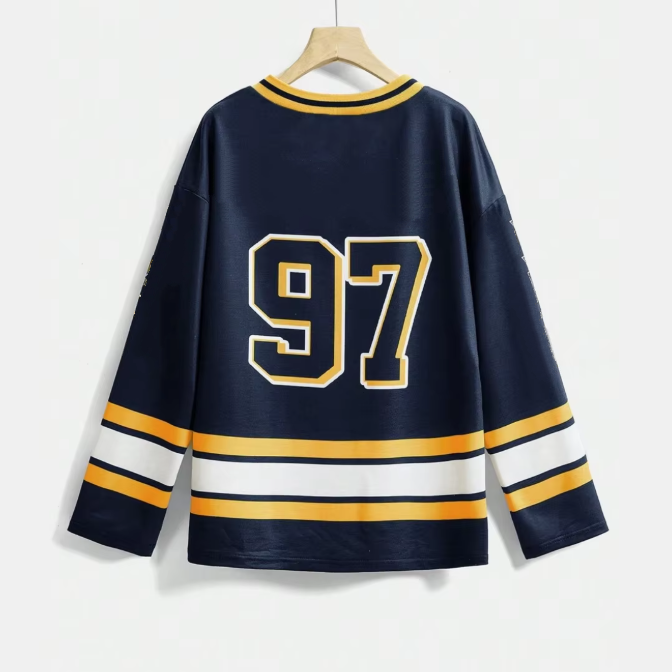 Comfort Fit Long Sleeve V Neck Polyester Hockey Jersey