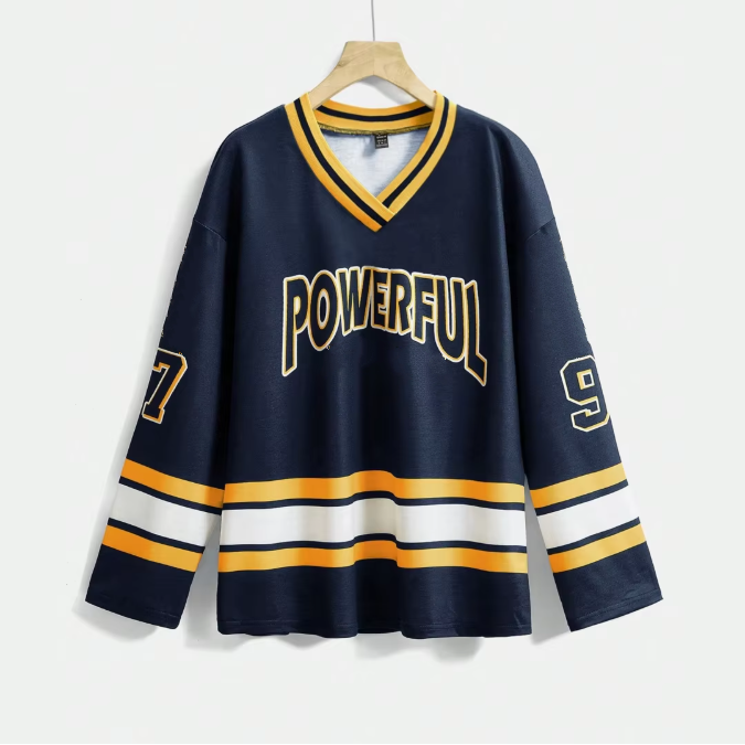 Comfort Fit Long Sleeve V Neck Polyester Hockey Jersey