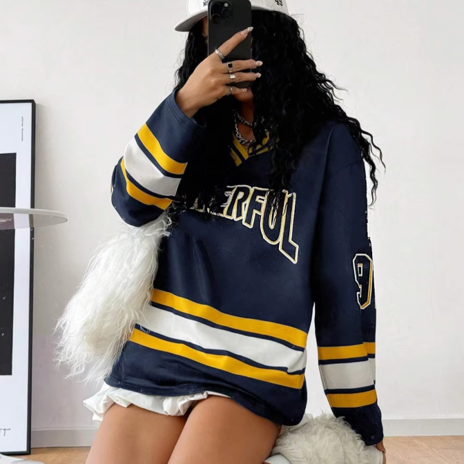 Comfort Fit Long Sleeve V Neck Polyester Hockey Jersey