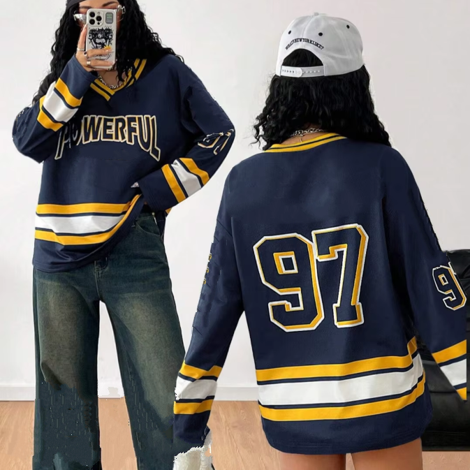 Comfort Fit Long Sleeve V Neck Polyester Hockey Jersey