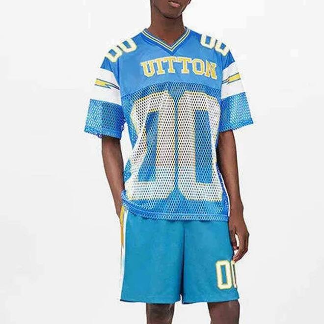 Mens Boxy Custom Athletic Polyester Mesh Oversized Cropped Rugby Jersey Streetwear Set