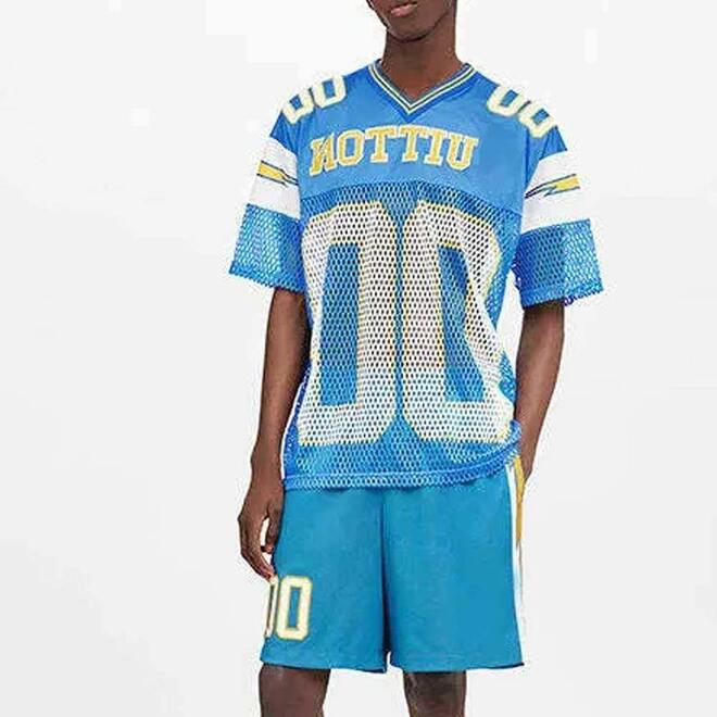 Mens Boxy Custom Athletic Polyester Mesh Oversized Cropped Rugby Jersey Streetwear Set