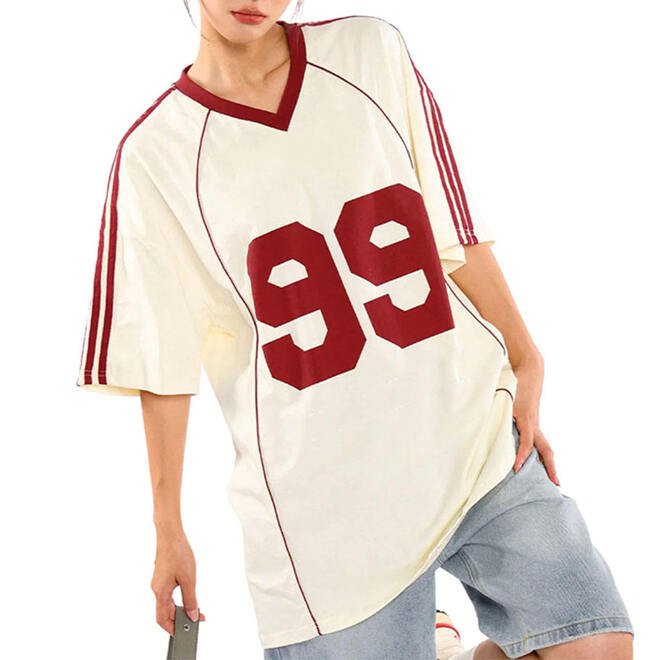 Women Oversized V Neck Rugby Jersey