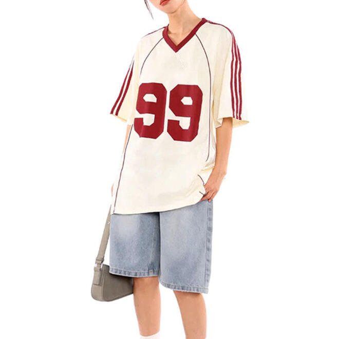 Women Oversized V Neck Rugby Jersey