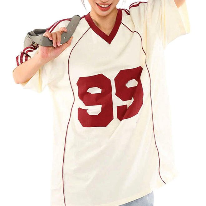 Women Oversized V Neck Rugby Jersey