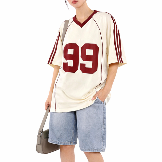 Women Oversized V Neck Rugby Jersey